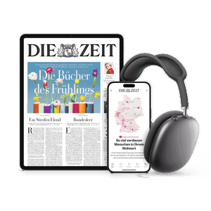 Titelcover von DIE ZEIT Digital auf Tablet und Smartphone und daneben sind Kopfhörer