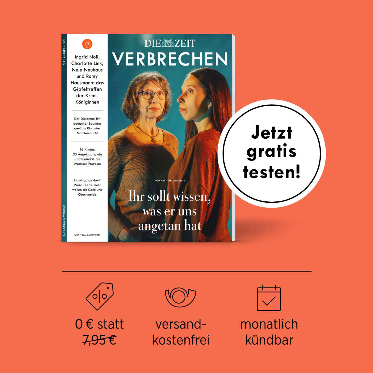 ZEIT Verbrechen "Jetzt gratis testen", versandkostenfrei, monatlich kündbar