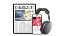 Titelcover von DIE ZEIT auf Tablet und Smartphone und daneben sind Kopfhörer