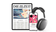 Titelcover von DIE ZEIT auf Tablet und Smartphone und daneben sind Kopfhörer