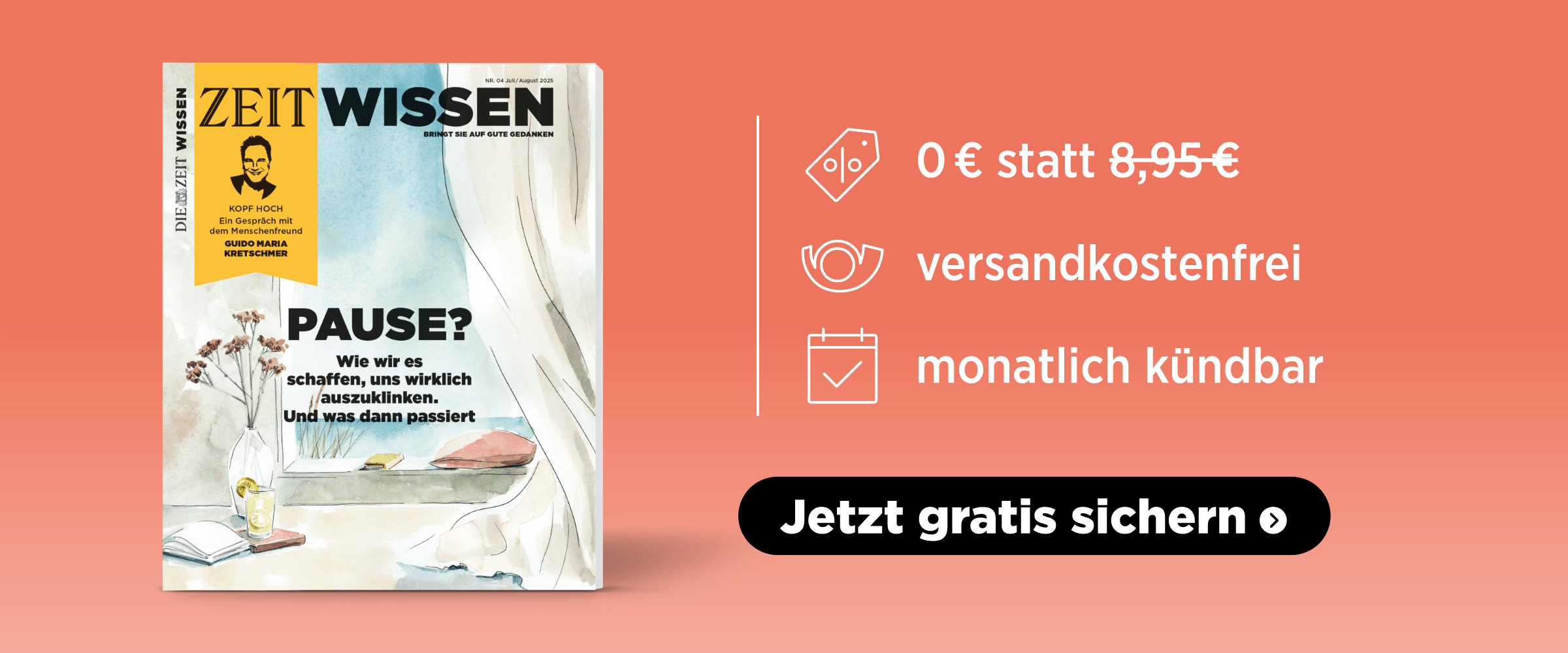 Angebot ZEIT WISSEN gratis sichern, versandkostenfrei, monatlich kündbar