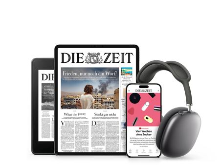 Titelcover von DIE ZEIT Digital auf E Reader Tablet und Smartphone und daneben sind Kopfhörer